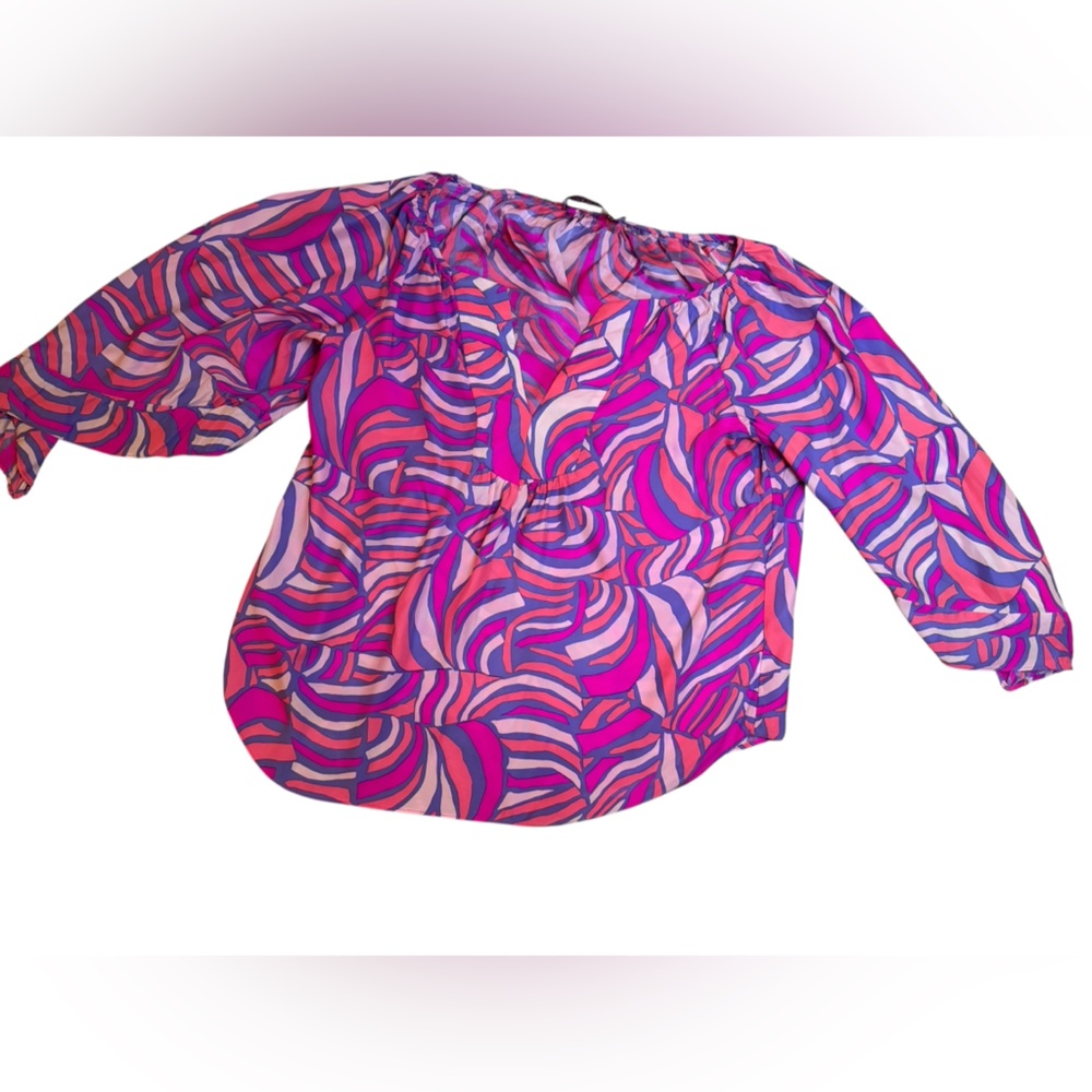 Alice & Trixie Silk Blouse Pinkβ Purple Abstract Swirl V-Neck Top Small